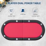 Garvee 8 Player Oval Poker Table Foldable, 72" Poker Game Tables with Storage Bag, Collapsible Legs, Padded Rails & Cup Holders, Portable Folding Game Table for Texas Holdem and Blackjack, Red