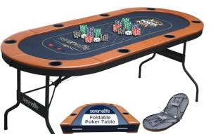 SereneLife 8 Player Foldable Poker Table, 71 inch Portable Casino Table for Texas Holdem w/Cushioned Rail & Cup Holders, Folding Game & Card Table