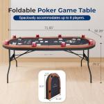 SereneLife 8 Player Foldable Poker Table, 71 inch Portable Casino Table for Texas Holdem w/Cushioned Rail & Cup Holders, Folding Game & Card Table
