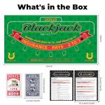 Double Sided Poker Mat 36”x72”Blackjack Table Topper, Casino Felt Cover, Texas Hold'em Cloth, Blackjack & Texas Hold'em Games Set for Playing Cards and Parties With 2 Decks of Cards and Instructions