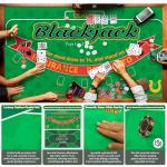Double Sided Poker Mat 36”x72”Blackjack Table Topper, Casino Felt Cover, Texas Hold'em Cloth, Blackjack & Texas Hold'em Games Set for Playing Cards and Parties With 2 Decks of Cards and Instructions