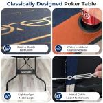 SereneLife 8 Player Foldable Poker Table, 71 inch Portable Casino Table for Texas Holdem w/Cushioned Rail & Cup Holders, Folding Game & Card Table