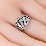 coadipress Poker Cards Ring Vintage Diamond Spade Flush Playing Cards Band Adjustable Stainless Steel Hip Hop Punk Poker Games Casino Gambling Bikers Open Rings Jewelry for Women Men (Red Square)