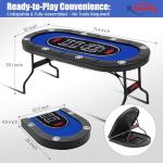 Rioloiuy 8 Player Poker Table Foldable, Texas Holdem Casino Table with Padded Rails & Cup Holders, Portable Folding Game Table for Home or Game Room, 71 Inch