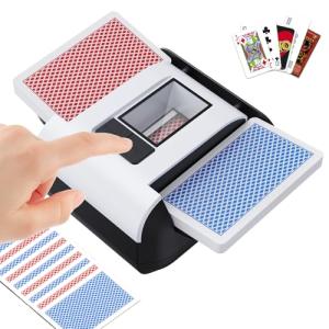 KPAW Automatic Card Shuffler - One-Press AUTO & Manual Mode, Electric Shuffling Machine for 1-2 Decks, Low Noise, Rechargeable & Portable Shuffler Machine for Poker, UNO, Blackjack, Skip-Bo, Phase 10