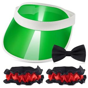 Hicarer 3 Pcs Casino Dealer Costume Set Includes Green Visors Hat Bowtie Armband Plastic Poker Hats Casino Dealer Costume Elastic Band Accessory Set for Las Vegas Birthday Game Nights