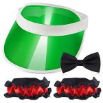 Hicarer 3 Pcs Casino Dealer Costume Set Includes Green Visors Hat Bowtie Armband Plastic Poker Hats Casino Dealer Costume Elastic Band Accessory Set for Las Vegas Birthday Game Nights
