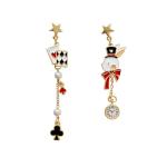 Unique Playing Card Dangle Earrings Red Heart Queen Poker Earrings for Women,Gold Asymmetric Rabbit Long Clock Poker Dangle Earrings Queen Hearts Costume (C)