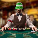 Hicarer 3 Pcs Casino Dealer Costume Set Includes Green Visors Hat Bowtie Armband Plastic Poker Hats Casino Dealer Costume Elastic Band Accessory Set for Las Vegas Birthday Game Nights