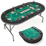 Giantex 72" Poker Table Foldable, 8 Player Folding Card Board Game Table w/ 8 Cup Holders, Casino-Grade Felt Surface, Portable Oval Texas Holdem Poker Tables for Blackjack Casino, No Assembly Required