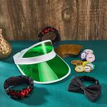 Hicarer 3 Pcs Casino Dealer Costume Set Includes Green Visors Hat Bowtie Armband Plastic Poker Hats Casino Dealer Costume Elastic Band Accessory Set for Las Vegas Birthday Game Nights