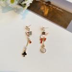 Unique Playing Card Dangle Earrings Red Heart Queen Poker Earrings for Women,Gold Asymmetric Rabbit Long Clock Poker Dangle Earrings Queen Hearts Costume (C)