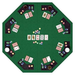 48 Inch Foldable Poker Table Top for 8 Players, Octagon Poker Table Topper with Chips Tray & Cup Holders, Professional Texas Hold’em Poker Table Mat with Carrying Bag for Card Casino Games (Green)