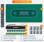 Newverest Poker Table Top 70" x 35", Texas Hold'em Poker Mat for Home Game Nights Up to 10 Players, Casino| Poker Topper Cloth for Tables in Zipper Storage Bag with 8 Coasters in Poker Gift-Ready Box
