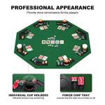 48 Inch Foldable Poker Table Top for 8 Players, Octagon Poker Table Topper with Chips Tray & Cup Holders, Professional Texas Hold’em Poker Table Mat with Carrying Bag for Card Casino Games (Green)