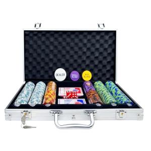 AIBETOMG Poker Chips with Numbers,300Pcs Clay Poker Chips Set with Aluminum Travel Case,14 Gram Casino Poker Set for Texas Holdem, Blackjack
