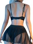 Lilosy Sexy Fishnet Stocking Chocker Strappy Underwire O Ring Push Up Garter Belt Women Lingerie Set Rave Outfit Harness Cutout Bra Panty Skirt 5 Piece Black Medium
