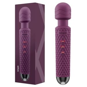 bed geek Cordless Personal Massage Wand – Waterproof & USB Rechargeable, Skin-Soft Silicone, 20 Vibration Patterns, 8 Speed Settings, Memory Function for Relaxation and Muscle Comfort