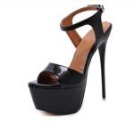 16CM/6.30IN Summer Women Sandals Sexy Platform Fetish Stiletto High Heels Party Shoes Buckle Strap Wedding Ladies Pumps Large Size 34-45,Black,8