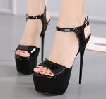 16CM/6.30IN Summer Women Sandals Sexy Platform Fetish Stiletto High Heels Party Shoes Buckle Strap Wedding Ladies Pumps Large Size 34-45,Black,8