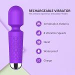 Handheld Cordless Mini Massager, Powerful Quiet with Waterproof, 20 Modes & 8 Speeds Vibration Wand for Back Neck Shoulders, Muscle Soreness Relief & Recovery (Purple)