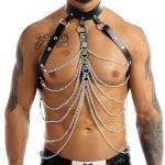 Men's Body Chest Harness Belt with Metal Chain, Gothic Punk Body Chain Chest Harness Belt Bondage Strap for Men Gay, Halloween Cosplay Costume Masquerade Party Club Nightclub Bar Rave Clubwear