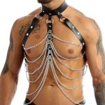 Men's Body Chest Harness Belt with Metal Chain, Gothic Punk Body Chain Chest Harness Belt Bondage Strap for Men Gay, Halloween Cosplay Costume Masquerade Party Club Nightclub Bar Rave Clubwear