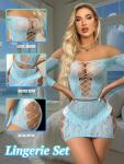 Buitifo Womens Lingerie Set Fishnet Babydoll Bodysuit Sexy Nightwear（LightBlue,M