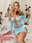 Buitifo Womens Lingerie Set Fishnet Babydoll Bodysuit Sexy Nightwear（LightBlue,M