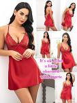 Avidlove Christmas Lingerie Satin Nightgown Sexy Lingerie Lace Lingerie Set Sexy Babydoll V Neck Sleepwear Strap Chemise A Red
