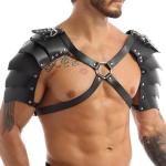Men's Medieval Shoulder Armor PU Leather Gothic Double Knight Armor Adjustable Strappy Chest Harness Belt Tough Guy Roleplay Outfits Rave Accessories for Halloween Club Party Bar Masquerade Dress Up