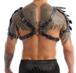 Men's Medieval Shoulder Armor PU Leather Gothic Double Knight Armor Adjustable Strappy Chest Harness Belt Tough Guy Roleplay Outfits Rave Accessories for Halloween Club Party Bar Masquerade Dress Up