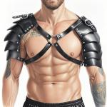 Men's Medieval Shoulder Armor PU Leather Gothic Double Knight Armor Adjustable Strappy Chest Harness Belt Tough Guy Roleplay Outfits Rave Accessories for Halloween Club Party Bar Masquerade Dress Up