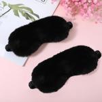 2 Pcs Black Plush Eye Mask Soft Sleeping Blindfold Eye Cover Comfortable Furry Faux Fur Sleeping Mask Satin Nap Night Eyeshade Cover for Women Men Gift