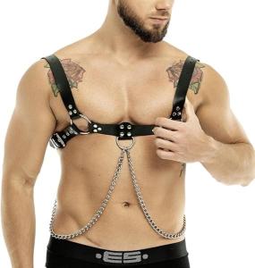 ROIEIIR Men's Leather Breastplate Harness Extreme Sex Sexy Slave Costume Erotic Lingerie Men's Body Chain Chest Harness Metal Rings Sexy Clubwear Rave Buckle Straps