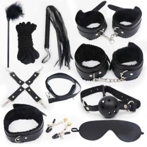 10 Pcs BDSM Bondage Restraints for Adult Toys, Bondage Gear and Accessories Sex Toys for Women and Couples Sweater v6y7 (Black)