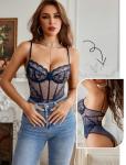 Avidlove Women Lingerie Deep V Teddy Lingerie Lace Bodysuit One Piece Mini Babydoll Navy Blue M