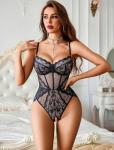 Avidlove Women Lingerie Deep V Teddy Lingerie Lace Bodysuit One Piece Mini Babydoll Navy Blue M