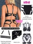 Kaei&Shi Sexy Lingerie For Women Garter Belt Thong,Strappy Underwire Exotic Bondage Bdsm Dominatrice Dominatrix 4 Piece Set Black Mesh Neon Green Large