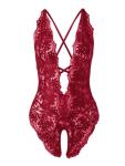 SOLY HUX Women's One Piece Lingerie Sexy Lace Babydoll Deep V Teddy Criss Cross Backless Teddy Mini Bodysuit