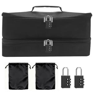 OVECIOPO Lockable Sex Toy Storage Bag Lockable Sex Toy Box with Dual Combination Locks & 2 Black Drawstring Bags (13.4 x 5.51 x 6.3 in) - Discreet & Secure Storage for Dildos, Sex Toys & More