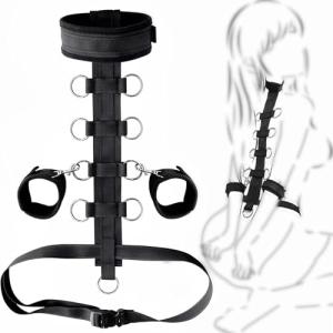 Neck to Wrist Behind Back Restraints Kit for Adults - Adjustable Soft Bondage Gear with Thigh & Wrist Cuffs, Legs Spreaders Bar, Sex Restraints Straps - Safe BDSM Accessories for Couples Sweater M4