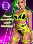 Kaei&Shi Sexy Lingerie For Women Garter Belt Thong,Strappy Underwire Exotic Bondage Bdsm Dominatrice Dominatrix 4 Piece Set Black Mesh Neon Green Large