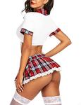 ADOME Sexy Lingerie Set for Women Two Piece Lingerie Outfits with Tie Top and Mini Pleated Skirt White M