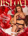 RSLOVE Women Lingerie Set with Garter Belt Lace Lace Teddy Babydoll Strappy ExoticBra and Panty Set (No Stockings) Black-Red M