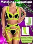 Kaei&Shi Sexy Lingerie For Women Garter Belt Thong,Strappy Underwire Exotic Bondage Bdsm Dominatrice Dominatrix 4 Piece Set Black Mesh Neon Green Large