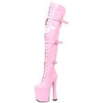 Vujkliy 8'' Chunky Heel Over-The-Knee Boots,Women Pink Leather Gothic Thigh Long Boots,Sexy Fetish High Heels,Pole Dance Stripper Perform Shoes,Large Size,Pink,13