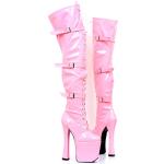 Vujkliy 8'' Chunky Heel Over-The-Knee Boots,Women Pink Leather Gothic Thigh Long Boots,Sexy Fetish High Heels,Pole Dance Stripper Perform Shoes,Large Size,Pink,13