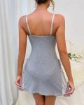 CHICME Women's Lace Trim Side Slit Modal Cami Sleep Dress Loungewear Cute Night Gowns for Women Gray-M