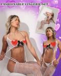 QOXNORC Women's Sexy Lingerie 3 Piece Lingerie Set with Garter Belt Stockings and Panty, Lace Crotchless Teddy Bodysuit Lingerie, White, One Size